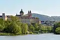 North side of Melk Abbey and entry of Melk river into the Danube