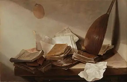 Still life with books and a violin, 1628