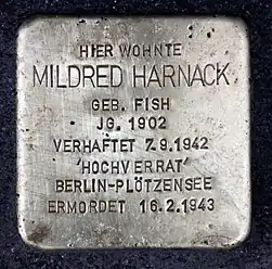 A Stolperstein for Mildred Harnack at 14 Genthiner Straße at Tiergarten