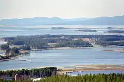 The lake at Storuman seen from the hills above the town