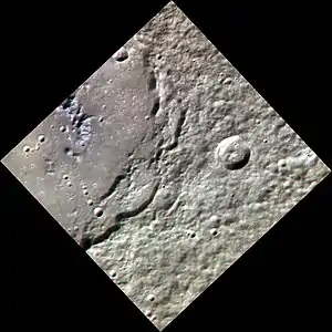 Approximate color image of eastern Stravinsky, showing bluish color of central peak