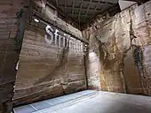 Bit.fall by Julius Popp: water drops paint words in the air.