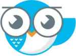 A blue-colored owl with glasses.