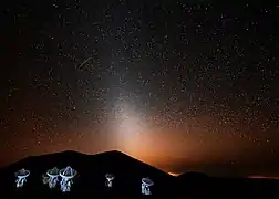 Image 20The zodiacal light, caused by interplanetary dust (from Solar System)