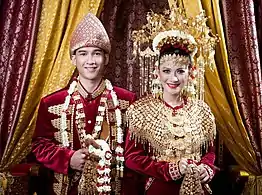 Songket in Palembang traditional Wedding costumes, South Sumatra.