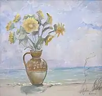 "Sunflowers on the beach" - oil on canvas