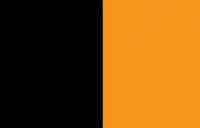 A flag with two equally-sized rectangles and no other symbols; the left half of the flag is black, the right half of the flag is orange