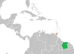 Map indicating locations of Suriname and Trinidad and Tobago