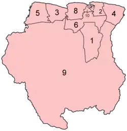 Districts of Suriname without the disputed areas