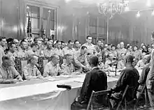 Surrender ceremony of the Japanese to American forces in the Philippines at what is now the residence of the US ambassador in Camp John Hay, Baguio City on 3 September 1945