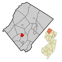 Map of Newton in Sussex County. Inset: Location of Sussex County highlighted in the State of New Jersey.