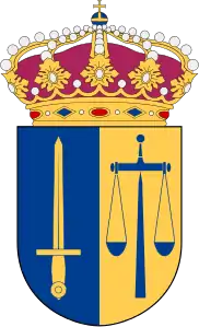 Scales and sword in the arms of a Swedish court of law