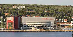 Swedbank Arena, now Hägglunds Arena, as seen from the nearby bay