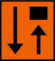 Temporary sign, Lane merges with oncoming traffic
