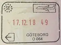 Exit stamp for air travel, issued at Göteborg Landvetter Airport