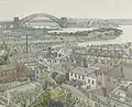 Sydney Ure Smith (1937) Harbour Bridge from Potts Point, pencil, watercolour on ivory wove paper 46.5 x 57.5&nbsp;cm Art Gallery of New South Wales