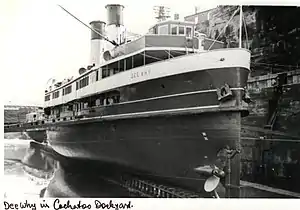 Dee Why in Cockatoo Dock after having hull cleaned and repainted, 1950