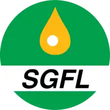 a green circle containing the SGFL lettering, a yellow drop and a white bubble