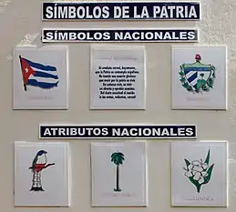 Plaques showing the Cuban national symbols in Sancti Spíritus