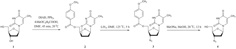 Synthesis of AZT from thymidine