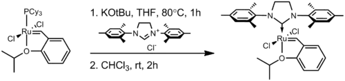 Preparation of the Hoveyda–Grubbs catalyst from the first-generation version