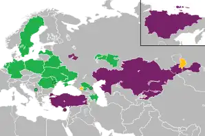 A coloured map of the countries of Europe