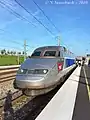 A TGV Reseau trainset stops at Champagne Ardennes TGV.