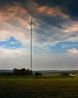 A wind turbine on Tuscarora State Park in Rush Township, June 2010