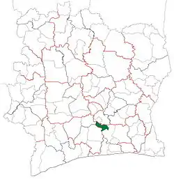 Location in Ivory Coast. Taabo Department has retained the same boundaries since its creation in 2012.