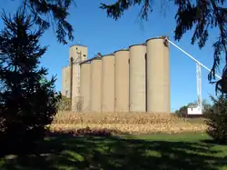 The grain elevators on the west side of town