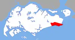Rough extent of Tanah Merah along the eastern coast of Singapore