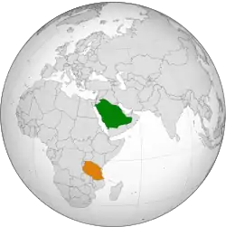 Map indicating locations of Saudi Arabia and Tanzania
