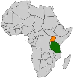 Map indicating locations of Tanzania and Uganda