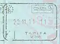 Exit stamp for sea travel, issued at Tarifa
