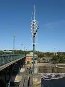 The 'Tower of Lights' on the central pier of the Tees Barrage.