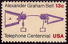 Image 2Bell prototype telephone stampCentennial Issue of 1976 (from History of the telephone)