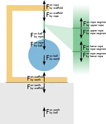 The tension in a tetherball rope.