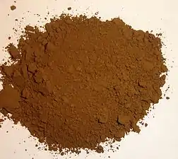 Natural or raw umber pigment is clay rich in iron oxide and manganese.