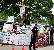 Participants in the Terri Schiavo protest outside a Hospice Center in the town, 2005.
