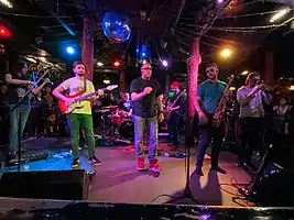 Thank You Scientist photographed Satans Hollow - Manchester UK. Left to right: Ben Karas, Tom Monda, Faye Fadem, Salvatore Marrano, Sam Greenfield and Joe Gullace