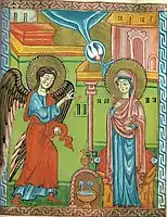 The Annunciation in Armenian art by Toros Taronetsi, 1323.