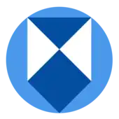 A royal blue and white shield, set in a mid-blue circle