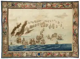 The Burning of the Royal James (Later in the Day), tapestry by Willem van de Velde the Elder