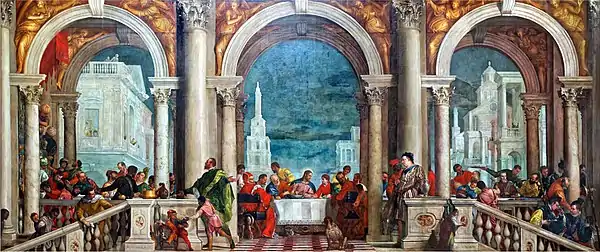 Feast in the House of Levi, by Paolo Veronese, from 1573. In the background appear many Corinthian columns