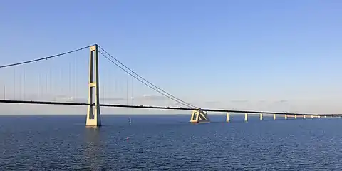 The East Bridge at sunset as seen aboard a cruise ship