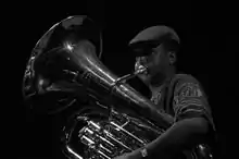 Theon Cross performing live on Druga godba festival in Ljubljana, Slovenia on 30 May 2015