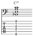 "Thirteenth chord inversion with no fifth or ninth and the flatted seventh in the bass." Play (help·info)