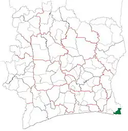 Location in Ivory Coast. Tiapoum Department has retained the same boundaries since its creation in 2008.