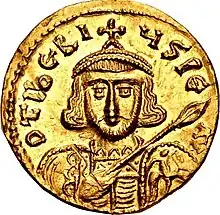 An golden coin depicting Tiberius III