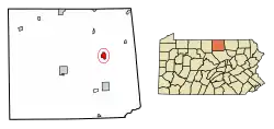 Location of Mansfield in Tioga County, Pennsylvania.